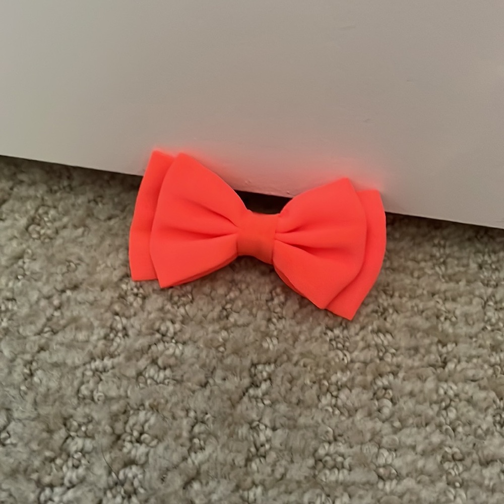 Mini neon orange/pink hair bow - Picture 3 of 4